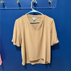 Calvin Klein Tan Roll-Tab V-Neck Blouse